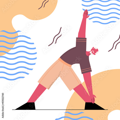 senior man doing yoga fitness exercises training healthy lifestyle active old age concept