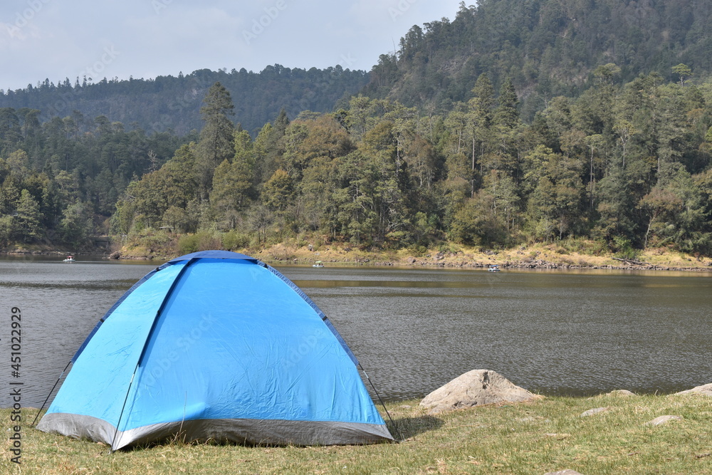 Camping in the zempoala lagoon with natural background