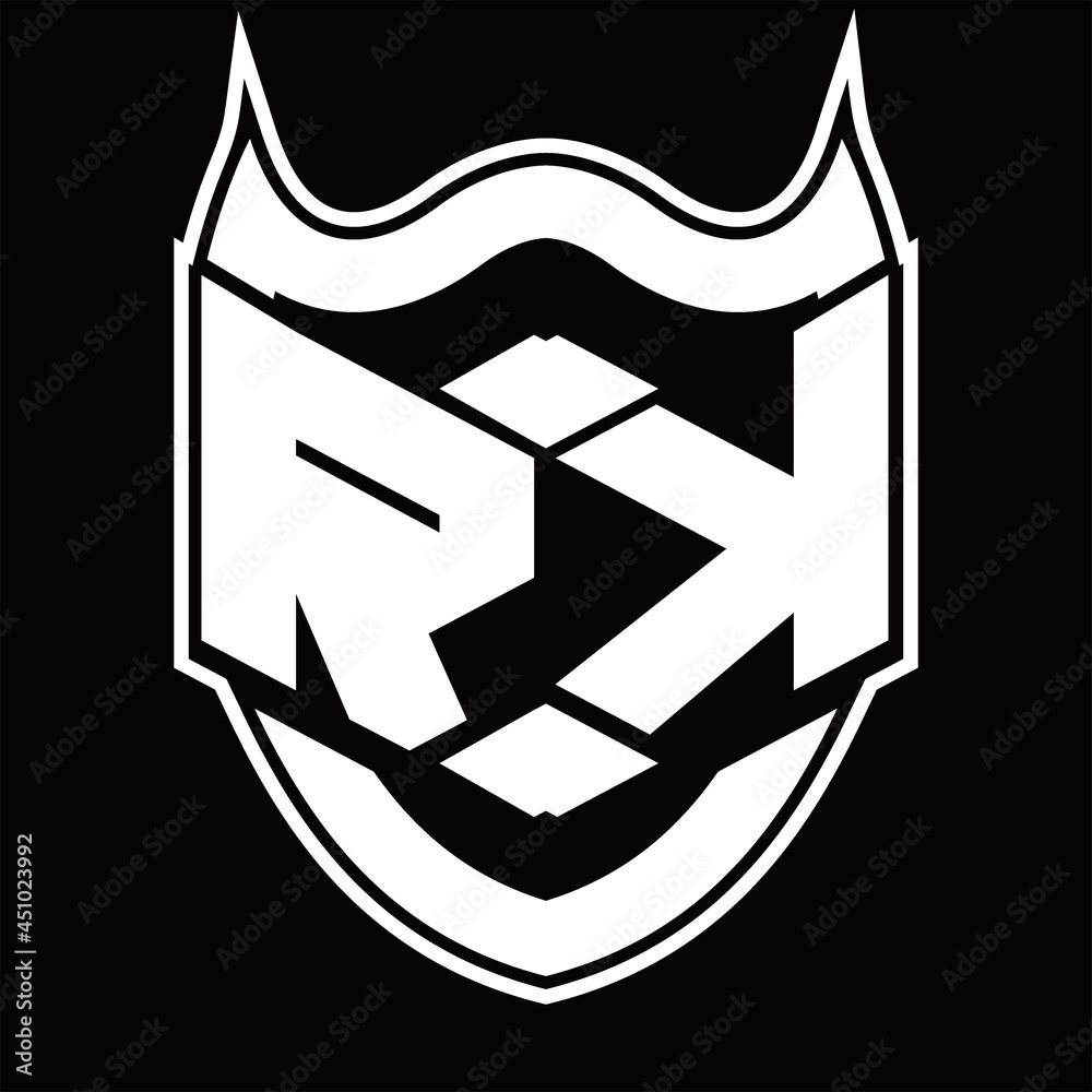RK Logo monogram design isolated with shield shape design template