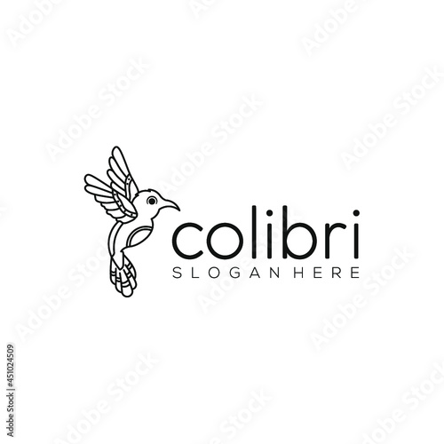 hummingbird, flying colibri line art logo design vector