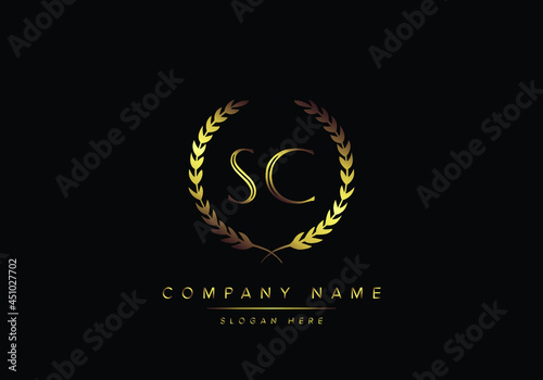 Alphabet letters SC monogram logo, gold color, luxury style