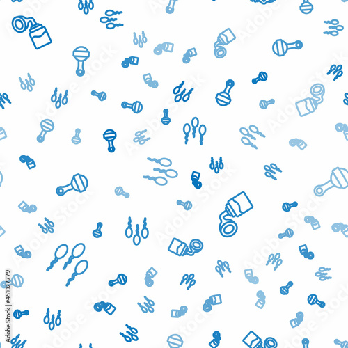 Set line Sperm, Breast pump and Rattle baby toy on seamless pattern. Vector