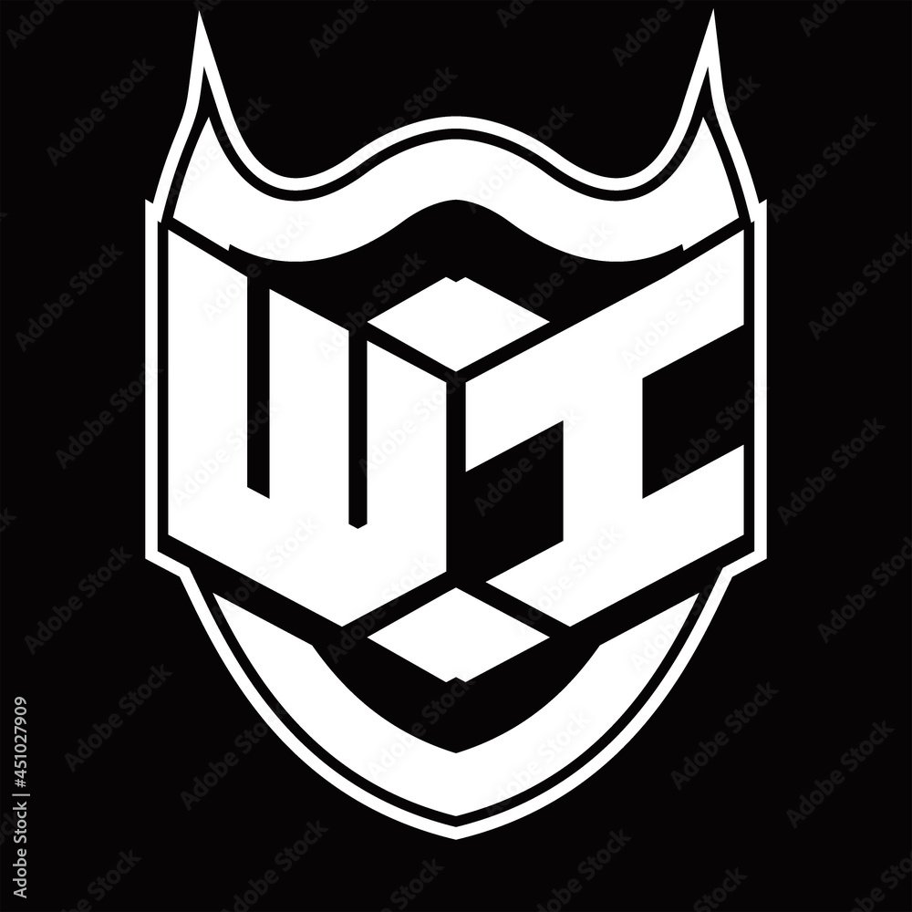WI Logo monogram design isolated with shield shape design template