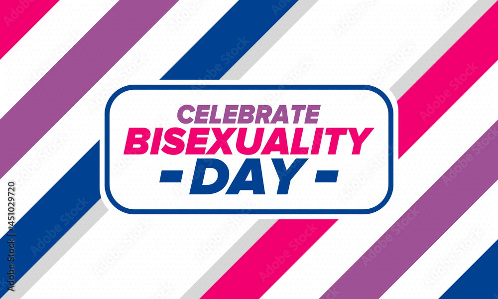 Celebrate Bisexuality Day. Bisexual Pride and Bi Visibility Day. Bisexual flag. Coming out. Celebrated annual in September 23. Festival and parade. Poster, card, banner, template, background. Vector