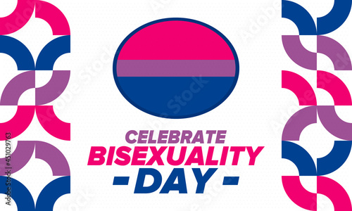 Celebrate Bisexuality Day. Bisexual Pride and Bi Visibility Day. Bisexual flag. Coming out. Celebrated annual in September 23. Festival and parade. Poster, card, banner, template, background. Vector