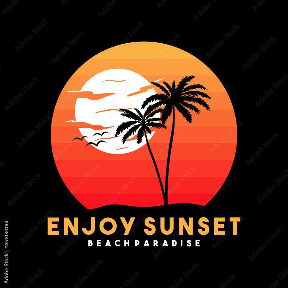 California background with palm. Vector background beach. Summer tropical banner design. Paradise poster template illustration.
