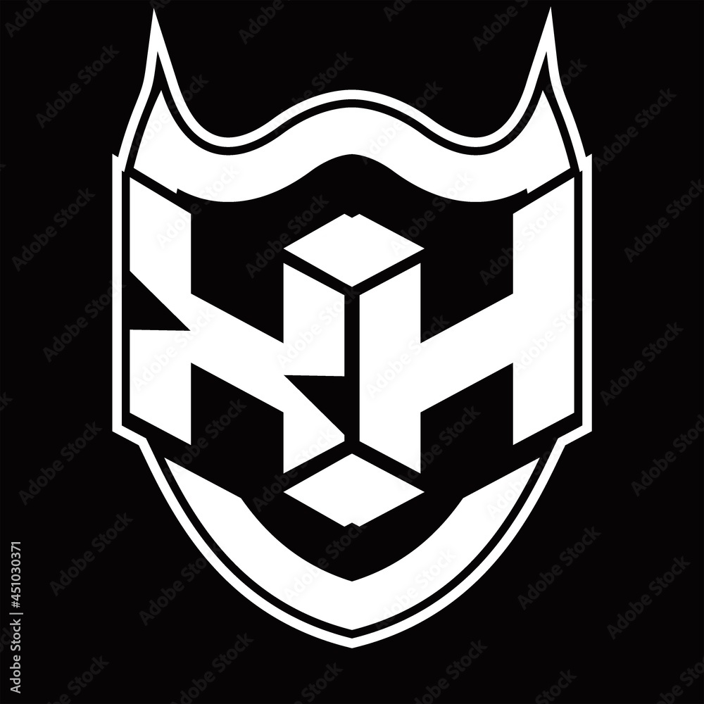XH Logo monogram design isolated with shield shape design template XH Logo monogram design isolated with shield shape design template