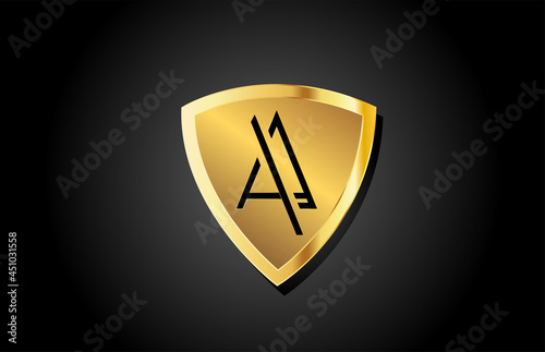 golden shield A luxury alphabet letter icon logo for business and company. Creative template design with gold metal badge
