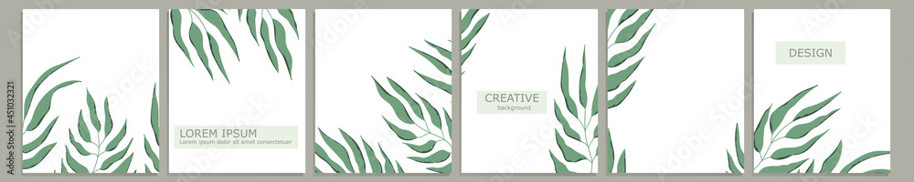 Set of vector cover notebook design. Abstract floral template design with green leaves on white background for notebook paper, copybook brochures, book, magazine. Planner and diary cover for print