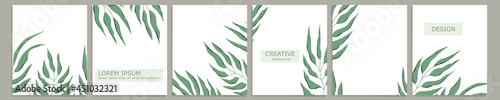 Set of vector cover notebook design. Abstract floral template design with green leaves on white background for notebook paper, copybook brochures, book, magazine. Planner and diary cover for print