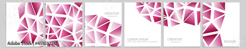 Set of vector cover notebook design. Abstract pink minimal triangles halftone template design for notebook paper, copybook brochures, book, magazine. Planner and diary cover for print