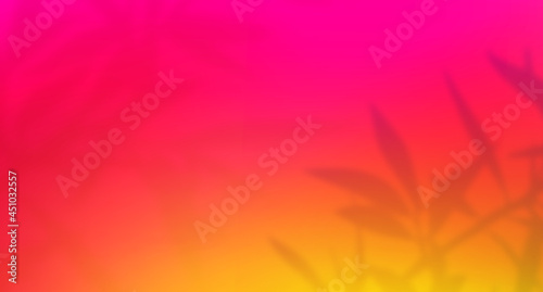 Trendy Vintage Sunset Gradient Background with Leaves Silhouettes. Abstract Vector Bg with Blurred Leaves Overlay