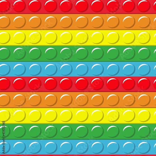 Pop it. Square colorful rainbow silicone antistress relaxation toy, kids trendy game, vector cartoon isolated popit. Decor textile, wrapping paper wallpaper vector print or fabric