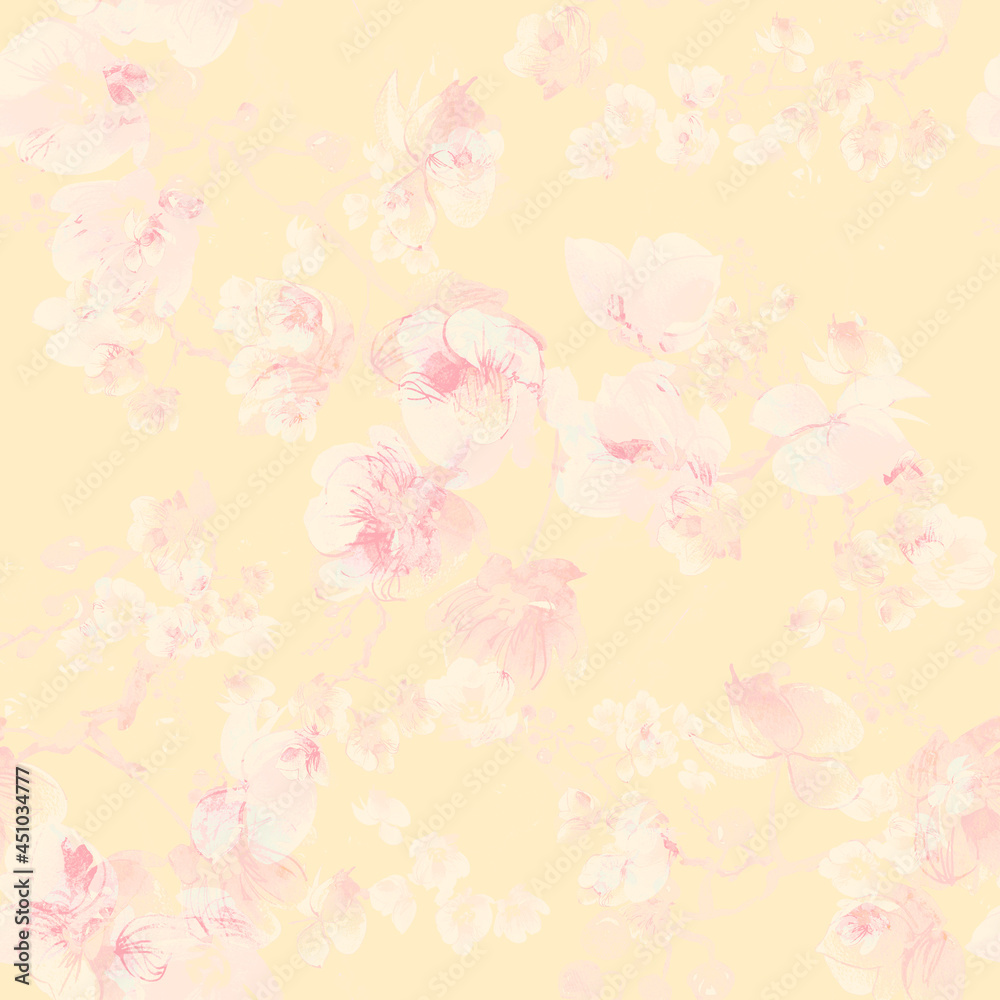 Seamless beautiful print of watercolor flowers. Beautiful print for decoration of textiles and design. Light pastel background!