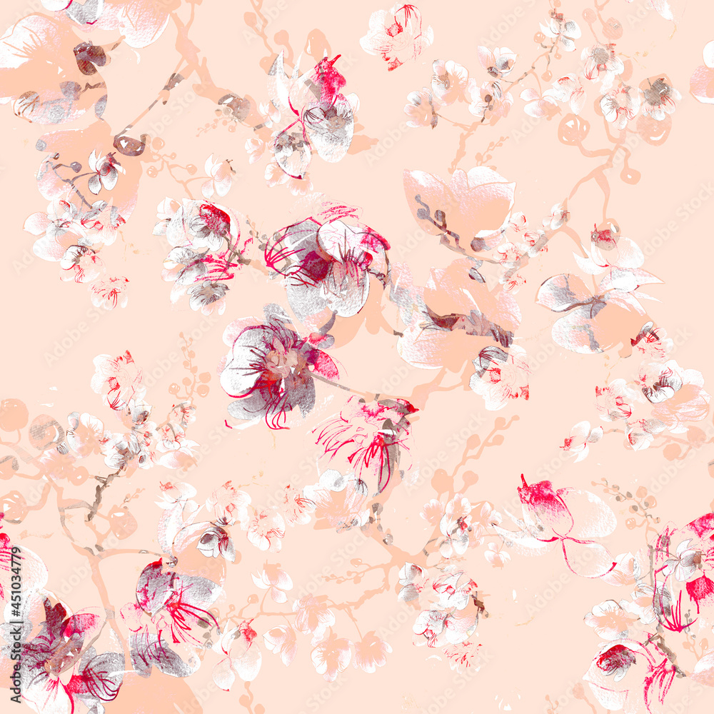 Seamless beautiful print of watercolor flowers. Beautiful print for decoration of textiles and design. Light pastel background!