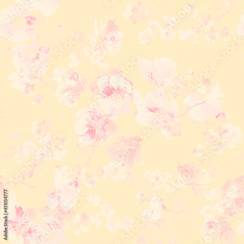 Seamless beautiful print of watercolor flowers. Beautiful print for decoration of textiles and design. Light pastel background!