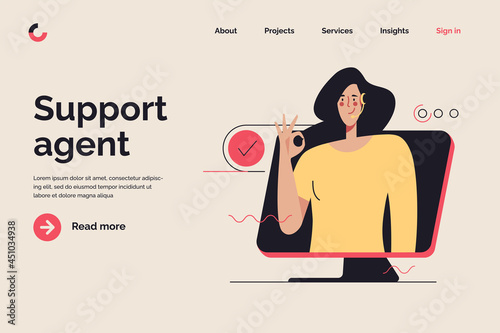 Business concept flat style outline vector illustration on the subject of online customer support. Editable stroke