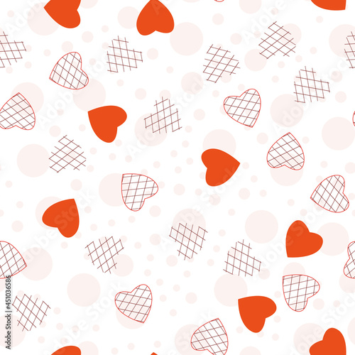 Heart seamless pattern. Pink childish drawing from hearts. For kids prints, textiles, bed linen. Modern, trendy geometric Valentine's Day pattern. Romantic, casual for the holiday. Vector illustration