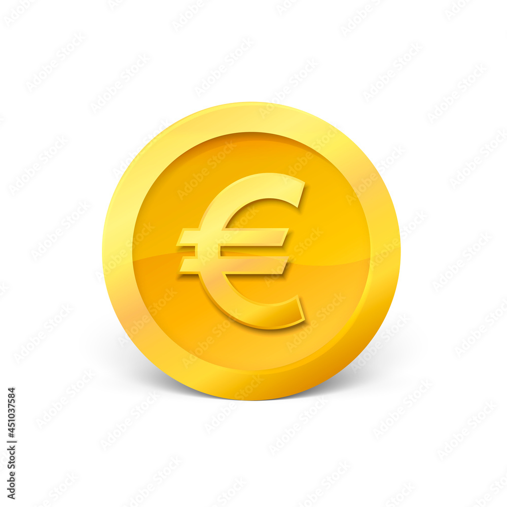 3d realistic gold coin icon isolated on white background. Gold euro coin. Vector illustration. 3d realistic gold coin icon isolated on white background. Gold euro coin. Vector illustration.