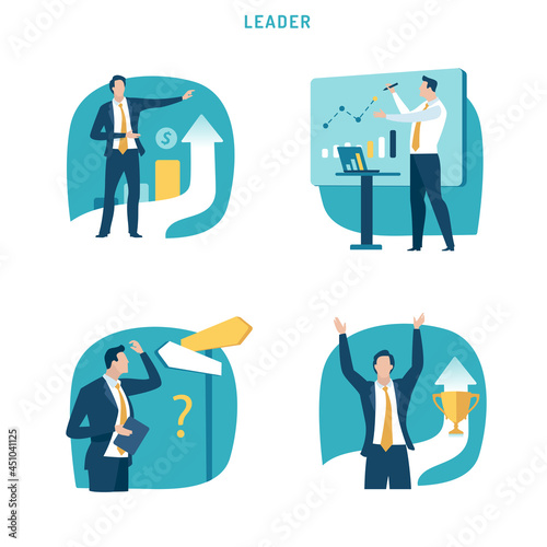 Leader. Project. Project management. Confusion. Set of business vector illustration.