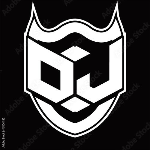 DJ Logo monogram design isolated with shield shape design template