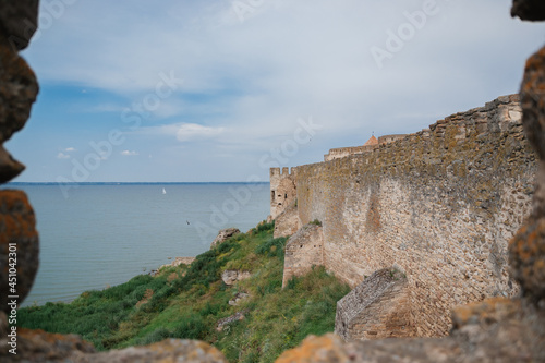 Part of the fortress and Black sea view, Akkerman Fortress in Ukraine, Ancient landmarks and modern recreation. The fortress was built on the remnants of the Greek city of Thira.