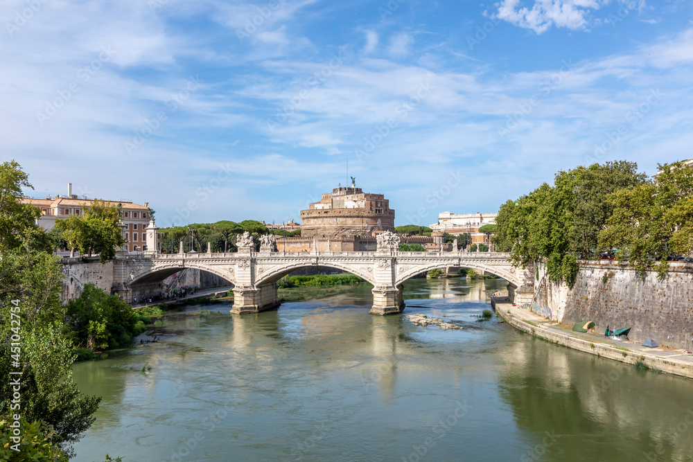 vittorio emanuele II bridge in Rome with view to the castle of the holy angel in Rome