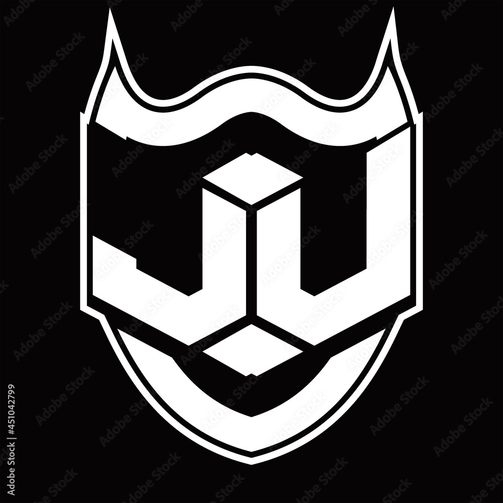 JU Logo monogram design isolated with shield shape design template JU Logo monogram design isolated with shield shape design template