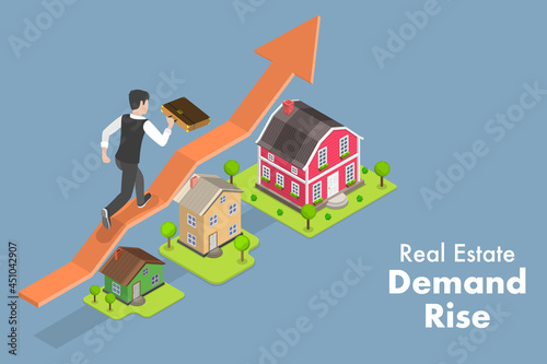 3D Isometric Flat Vector Conceptual Illustration of Real Estate Demand Rise, Property Investment