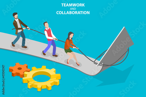 3D Isometric Flat Vector Conceptual Illustration of Teamwork And Cooperation, Improving Team Collaboration skills