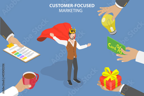 3D Isometric Flat Vector Conceptual Illustration of Customer-focused Marketing, Client Retention Strategy