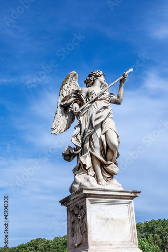 statue at Aelian bridge also known unter name bridge of the holy angels which lead to the castel sant  Angelo  the castle of the holy angel