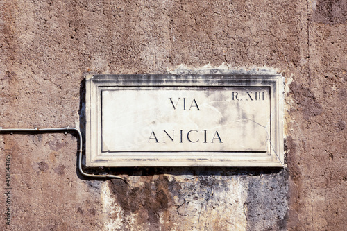 Street name via anicia - engl: leaf street -  painted at the wall in Rome photo