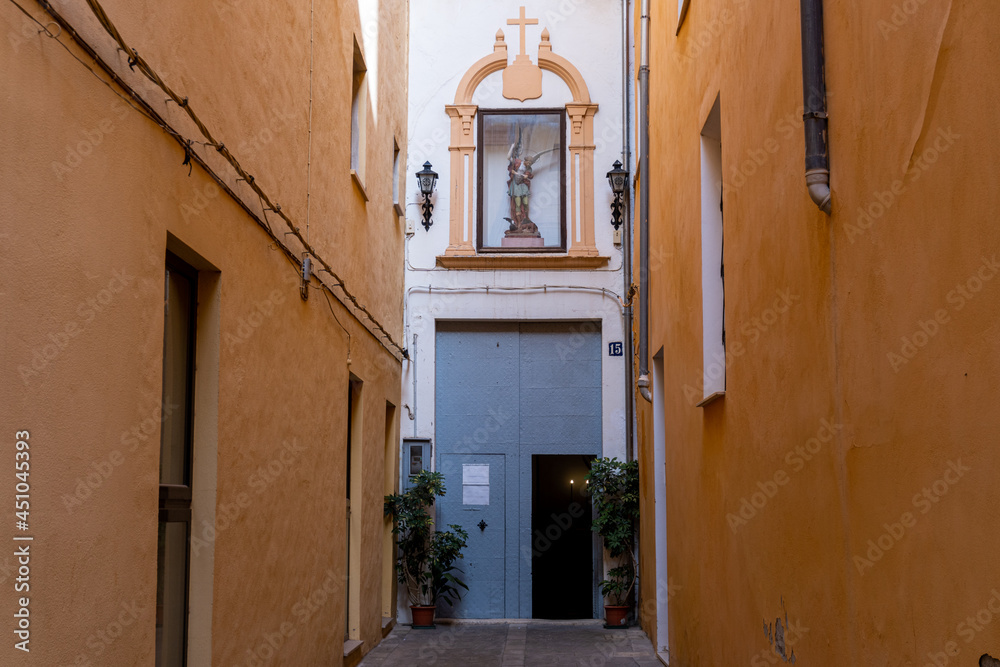 Small and picturesque entrance to the church of San Miguel de Ontinyent (Valencia, Spain).