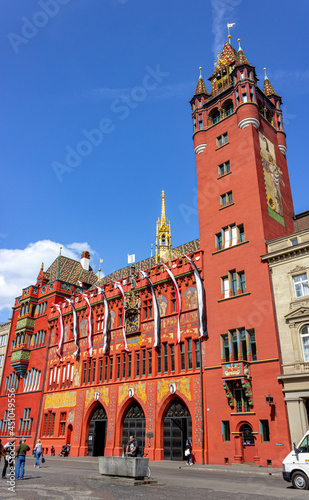 The famous red town hall in Basel, Switzerland, built from red sandstone