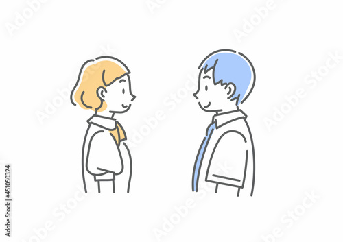 思春期の10代の男女　シンプルでおしゃれな線画イラスト