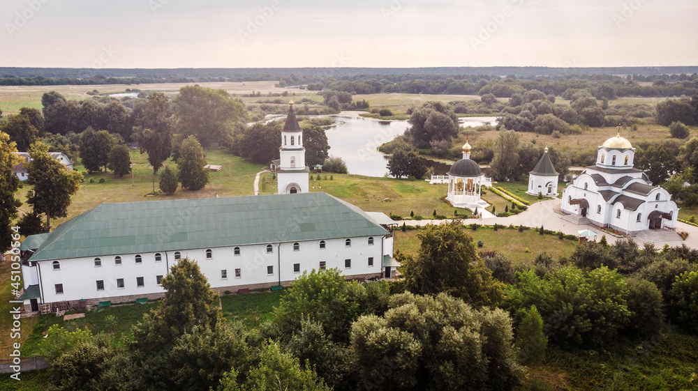 Barkolabovsky Holy Ascension Women's Orthodox Monastery in summer. Aerial view.