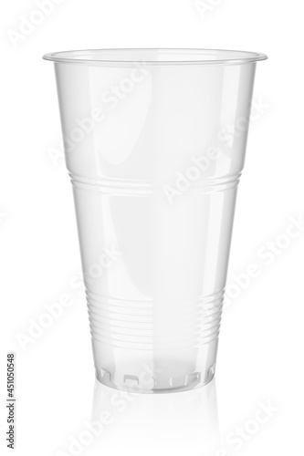 Empty transparent disposable beer cup isolated on white. 3d rendering.