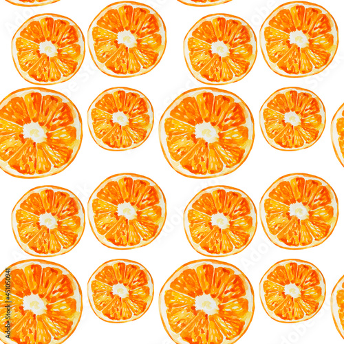 Seamless pattern watercolor illustration of orange on a white background. Fruit watercolor