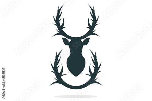 Deer head and antlers. Simple icon. Flat style element for graphic design. Vector EPS10 illustration.