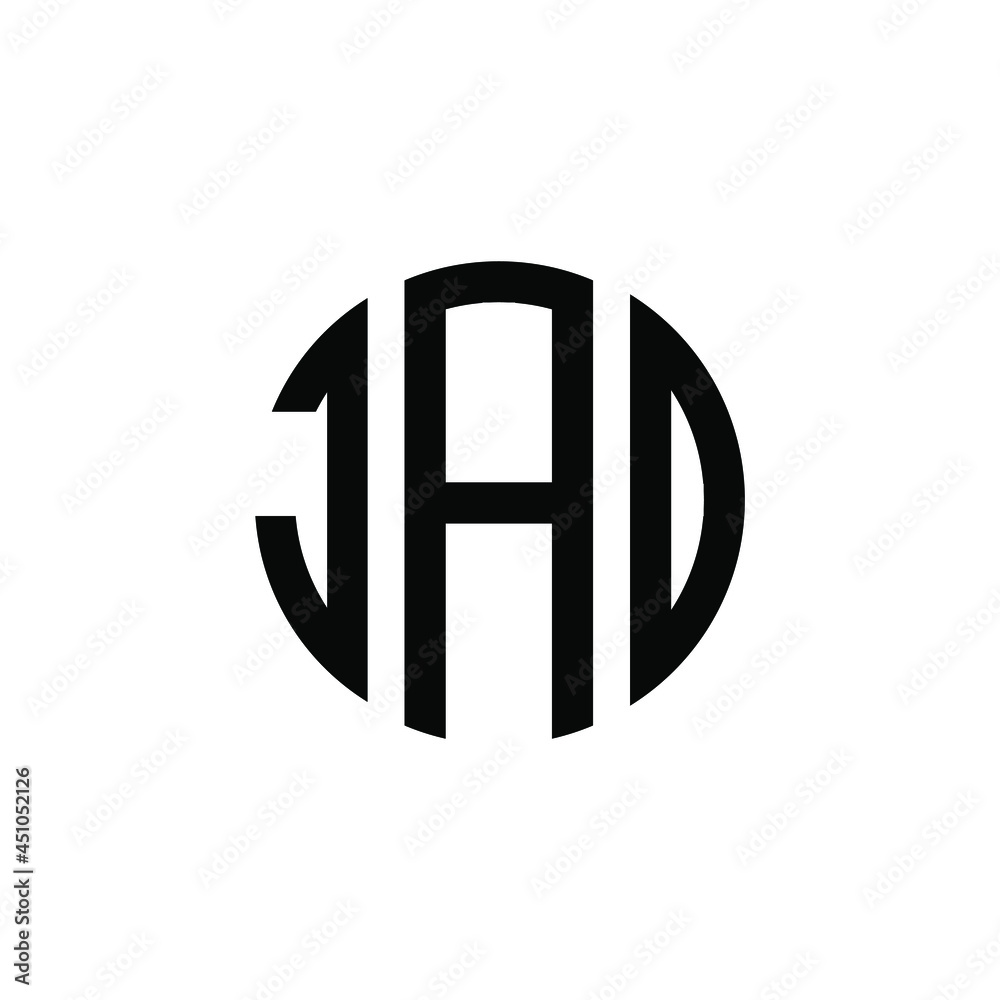 JAD letter logo design. JAD modern letter logo with black background. JAD creative  letter logo. simple and modern letter JAD logo template, JAD circle letter logo design with circle shape. JAD  - obrazy, fototapety, plakaty 