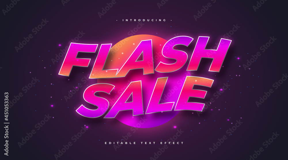 Colorful Flash Sale Text in Retro Style and Wavy Effect. Editable Text Style Effect