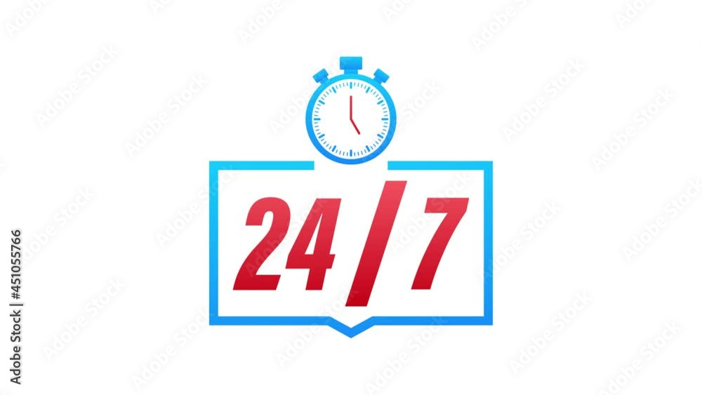 24-7 service concept. 24-7 open. Support service icon. Motion graphics. 24-7 service concept. 24-7 open. Support service icon. Motion graphics.