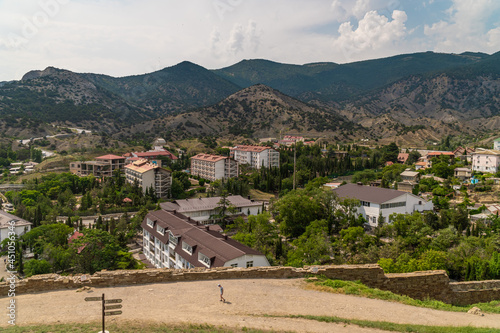 The Republic of Crimea. July 12, 2021. A picturesque view of the city of Sudak from the height of the Genoese fortress. photo