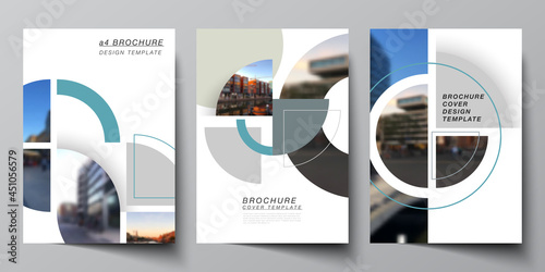 Vector layout of A4 cover mockups design templates for brochure, flyer layout, booklet, cover design, book, brochure cover. Background with circle round banners. Corporate business concept template.