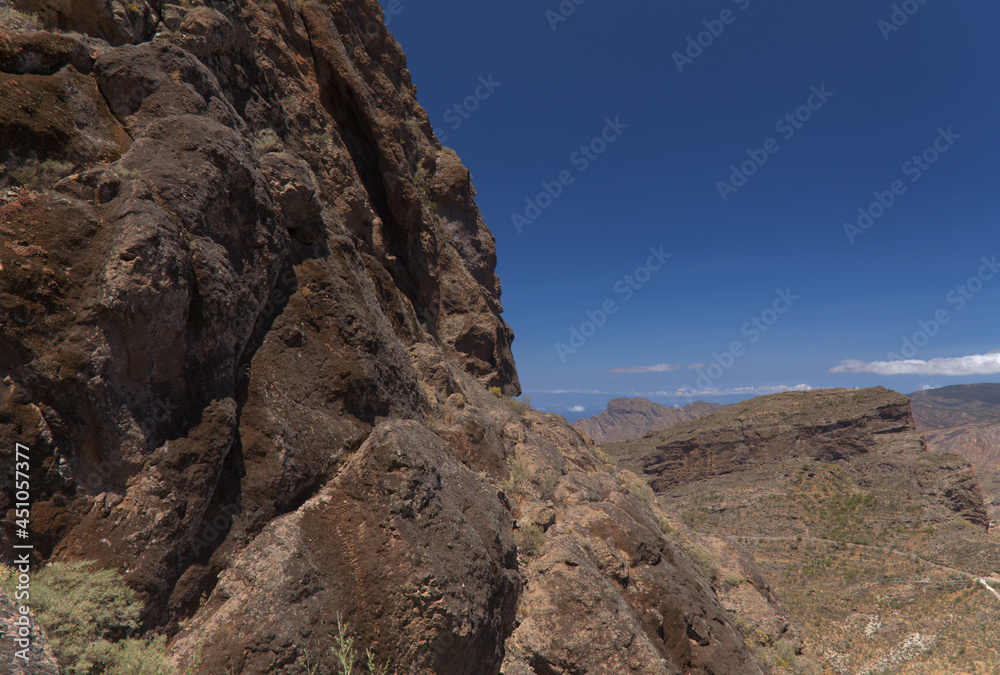 Gran Canaria, landscape of the central part of the island, Las Cumbres, ie The Summits, route on ascent to 
Risco Chimirique, Tejeda municipality 
