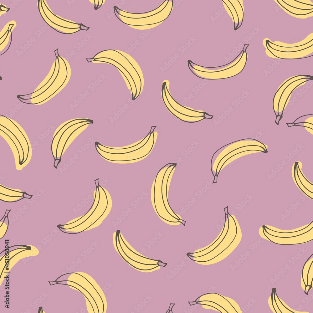 pattern vector hand-drawn bananas, stylized bananas on pastel pink background pattern vector hand-drawn bananas, stylized bananas on pastel pink background