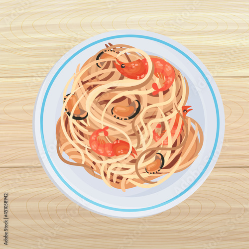 Food Served on Plates Top Viewed Vector.