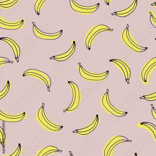 pattern vector hand-drawn bananas, stylized bananas on pastel pink background