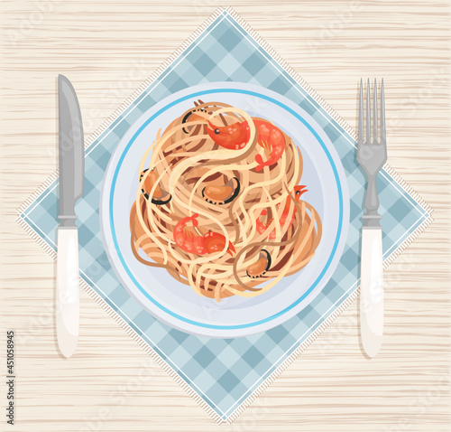 Food Served on Plates Top Viewed Vector.